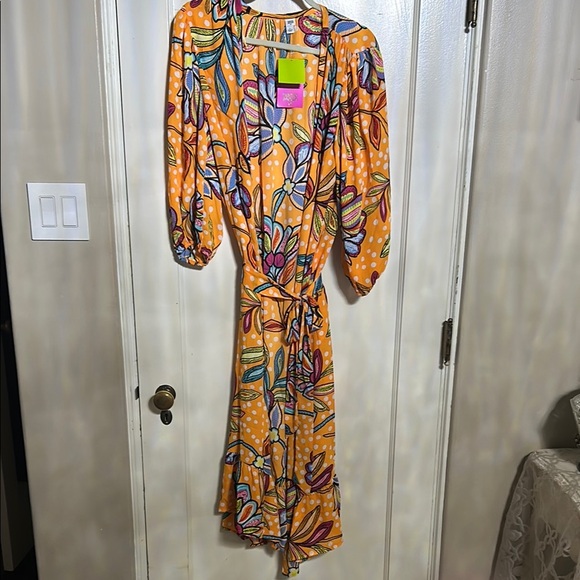 Orange and Purple Wrap Kimono with Bishop Sleeves - Picture 1 of 5